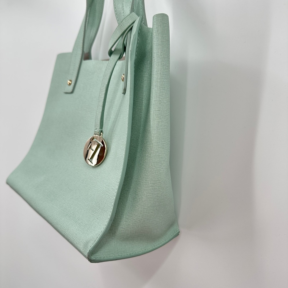 Furla Mint Green Divide It Leather Tote Bag Medium Handbag Gold Hardware Italian - Picture 5 of 13